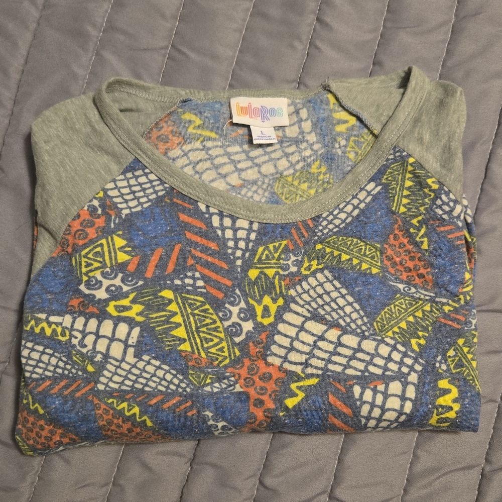 LuLaRoe Women's 3 Quarter Sleeve Shirt - Green, Blue, Yellow, Orange